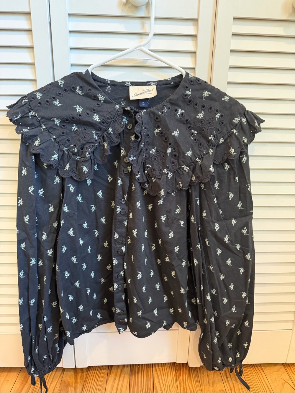 Universal Thread Navy Blue Floral Eyelet Ruffle Blouse